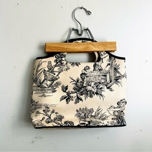 Vintage Toile Printed Mini Hand Bag in Beige and Black